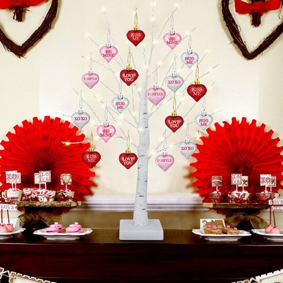 Timer] Valentines Decor 24 Inch Valentines Decorations Lighted Tree with 18 Hear - Picture 8 of 8